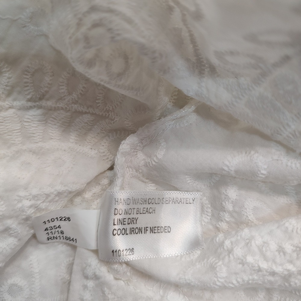 Lane Bryant Shirt White Cotton Sz 14 Cold Shoulder Eyelet Blouse Scallop Sleeve - Picture 7 of 8
